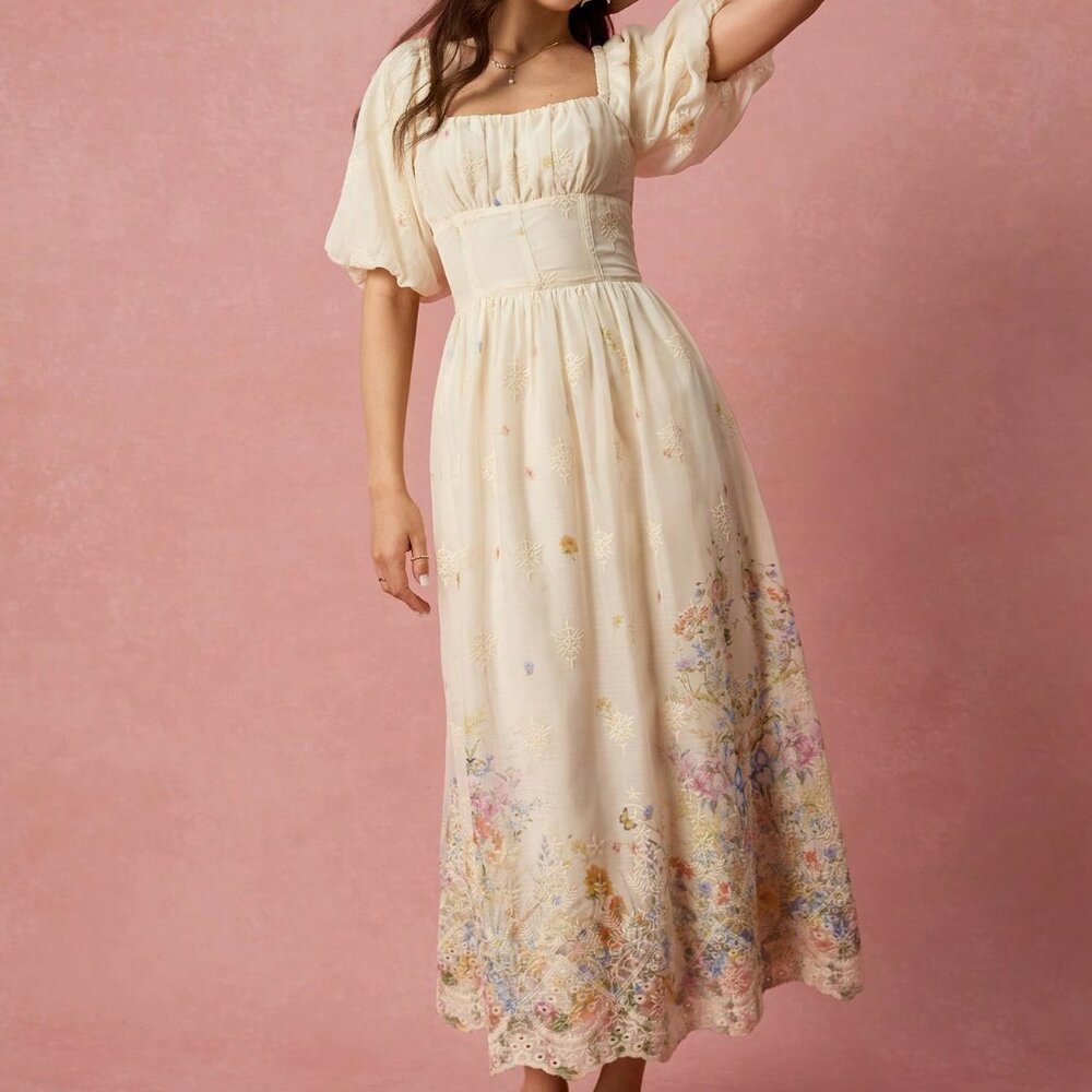 Multicolor Apricot Elegant Romantic Floral Women's Maxi Dress - Picture 6 of 8